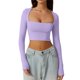 thumbnail image 1 of Blusa Mangas Largas Camisa recortada básica Jersey Camisa corta Mujer Ropa de calle con ajuste ajustado Kuymtek Púrpura T XL para Mujer, 1 of 6
