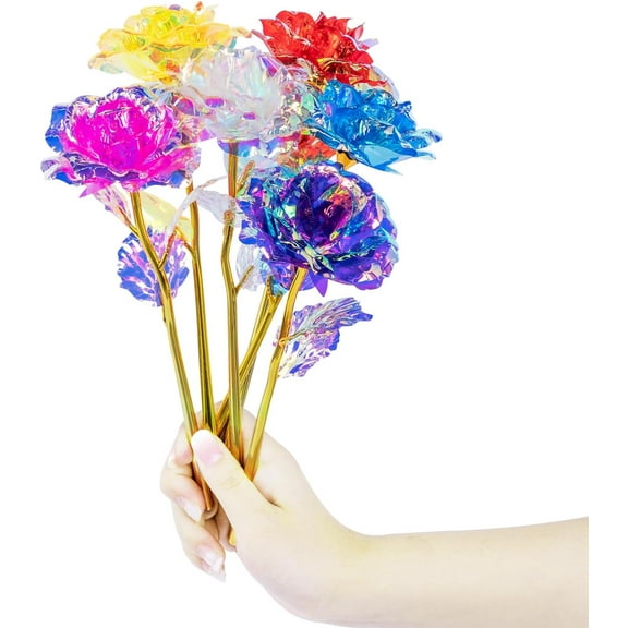 Birthday Gifts for Women, Mothers Day Rainbow Flowers Gifts for Mom, 24 Pcs Colorful Glass Rose Artificial Galaxy Rose Flower for Wedding Anniversary Colourful