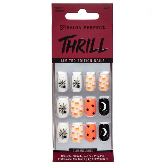 Salon Perfect Halloween Thrill Short Square Press-On Nails with Glue & File, Candy Corn, 30 Pieces