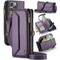 ShellTech Crossbody Wallet Women Men Bag Case for iPhone 14 Pro Max,Magnetic Leather Flip Case RFID Blocking 10-Card Holder Zipper Bills Slot Cash Pocket Stand Cover with Shoulder Wrist Strap,Purple