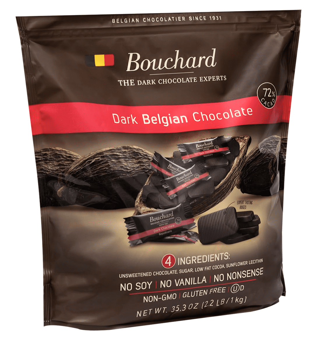 Bouchard Belgian Dark Chocolate Napolitains (72% Cacao) 35.3 OZ (2.2 LB/1KG)