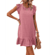 thumbnail image 1 of Vestidos de Verano para Mujer, Cuello Redondo, Corta, Dobladillo con Volantes, Vestido Mini Informal, Rosa, Talla L, 1 of 7