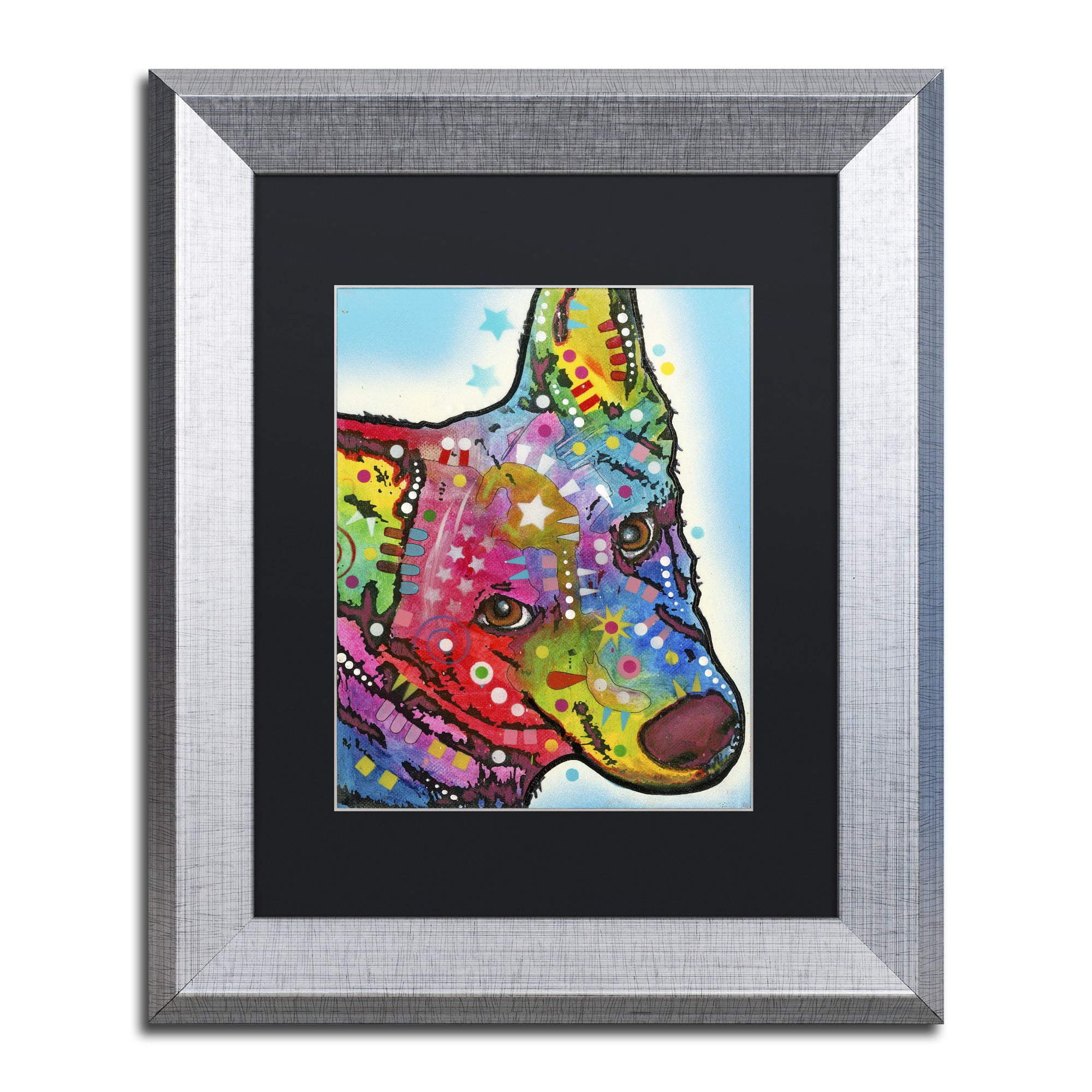 Trademark Fine Art "Aussie Sheep Dog" Canvas Art by Dean Russo, Black Matte, Silver Frame