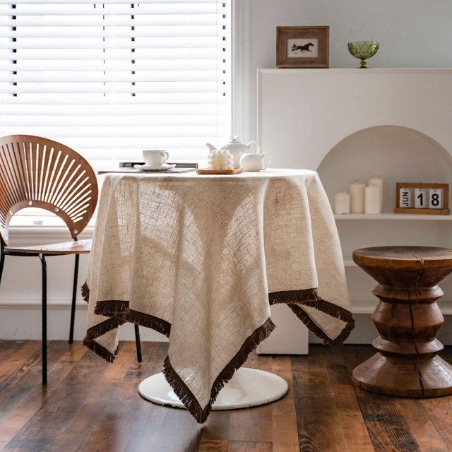 Mantel Rectangular YONGSHENG de Lino y Algodón con Borlas para Mesa de Comedor Beige