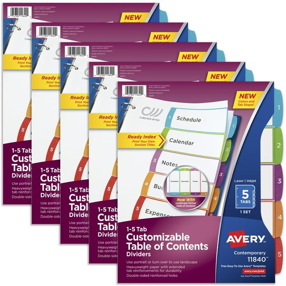 Avery Dividers, 5 Tabs, Ready Index, Multicolor Arched Tabs (11840)