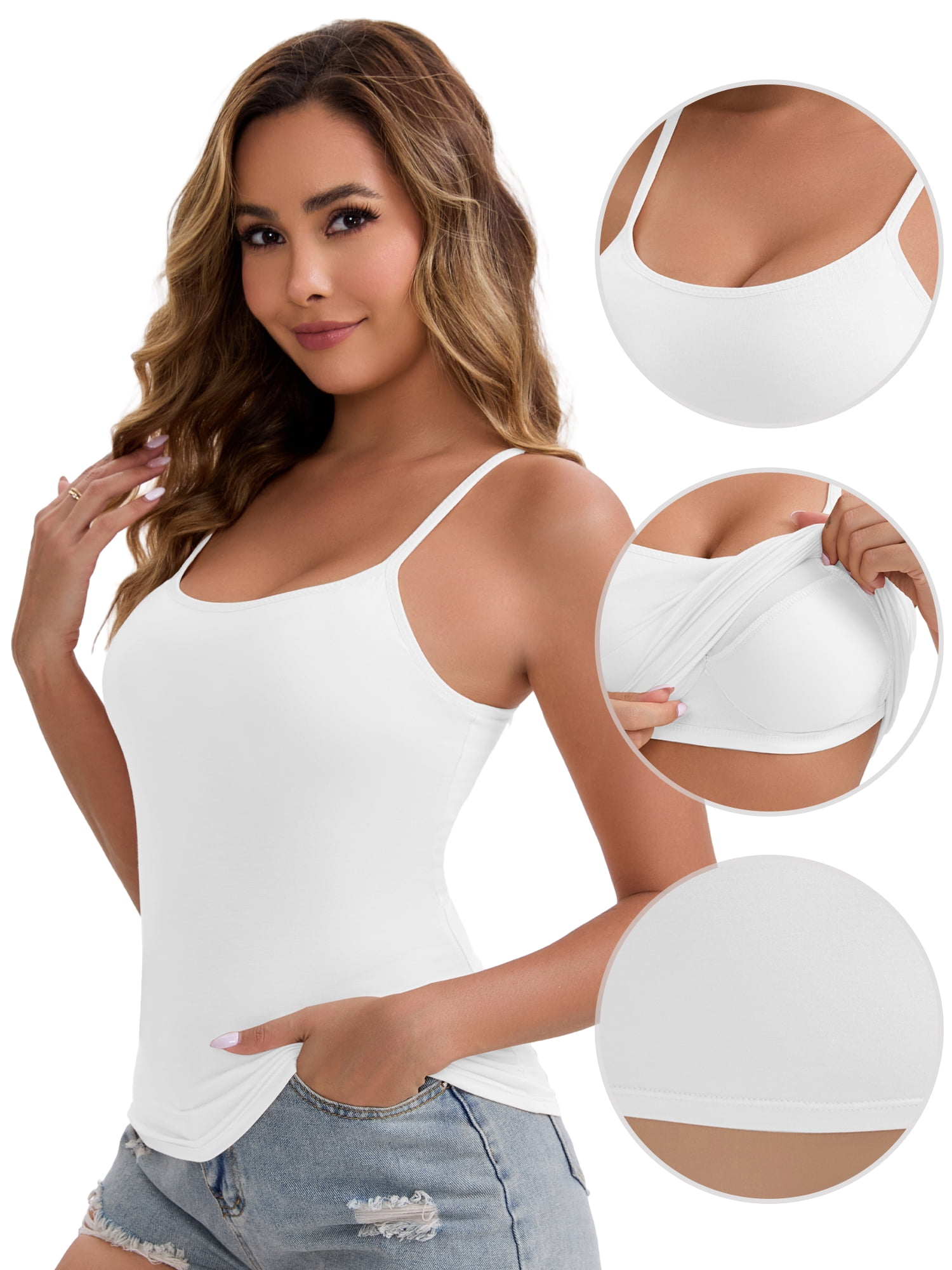 DARING DIVA Women's Padded Tank Top Round Neck Casual Camisole XXL 1 White 1 Black