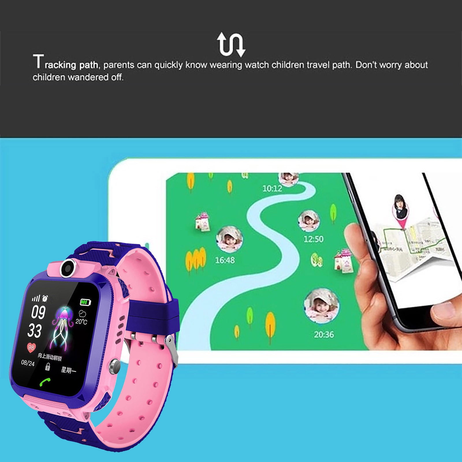 Kids Smart Watch with GPS Tracker & Two-Way Calling, 1.44" HD Touch Screen, Parental Controls, IPX6 Waterproof, SIM Card Compatible, Perfect for Boys & Girls Ages 3-12, Pink