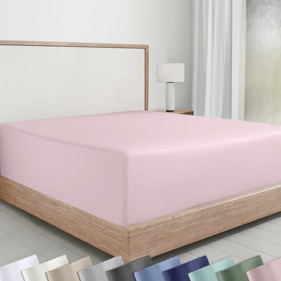 California Design Den Deep Fitted King Sheets, 1 Pc - Soft 100% Cotton Sateen, Durable All-Around Elastic - Pink Fitted Sheet