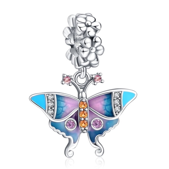 ROSIANNA 925 Sterling Silver Charm for Bracelets Women Retro Butterfly Vintage Color Dangle Charm Necklace Girl Gifts