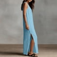 thumbnail image 5 of QUNYINEY Long Womens Dresses Sleeveless A Line Cotton Linen Blue Sundress Casual with Slit V Neck Loose Fit Dresses, 5 of 8