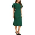 thumbnail image 4 of INSPIRE CHIC Women's Sheath Dress Ruffle Sleeve Round Neck Cocktail Party Work Midi Dress XS Dark Green, 4 of 6