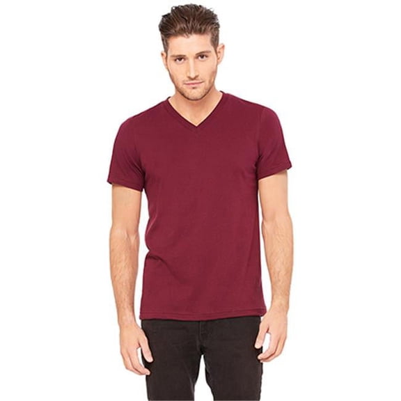 3005 Unisex Jersey Short Sleeve V-Neck Tee - Maroon, Medium