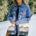 thumbnail image 3 of LYMAYTER Womens Denim Jacket Female Lapel Long Sleeve Cowboy Outwear Spring Fall Printed Long Coat S-XL, 3 of 9