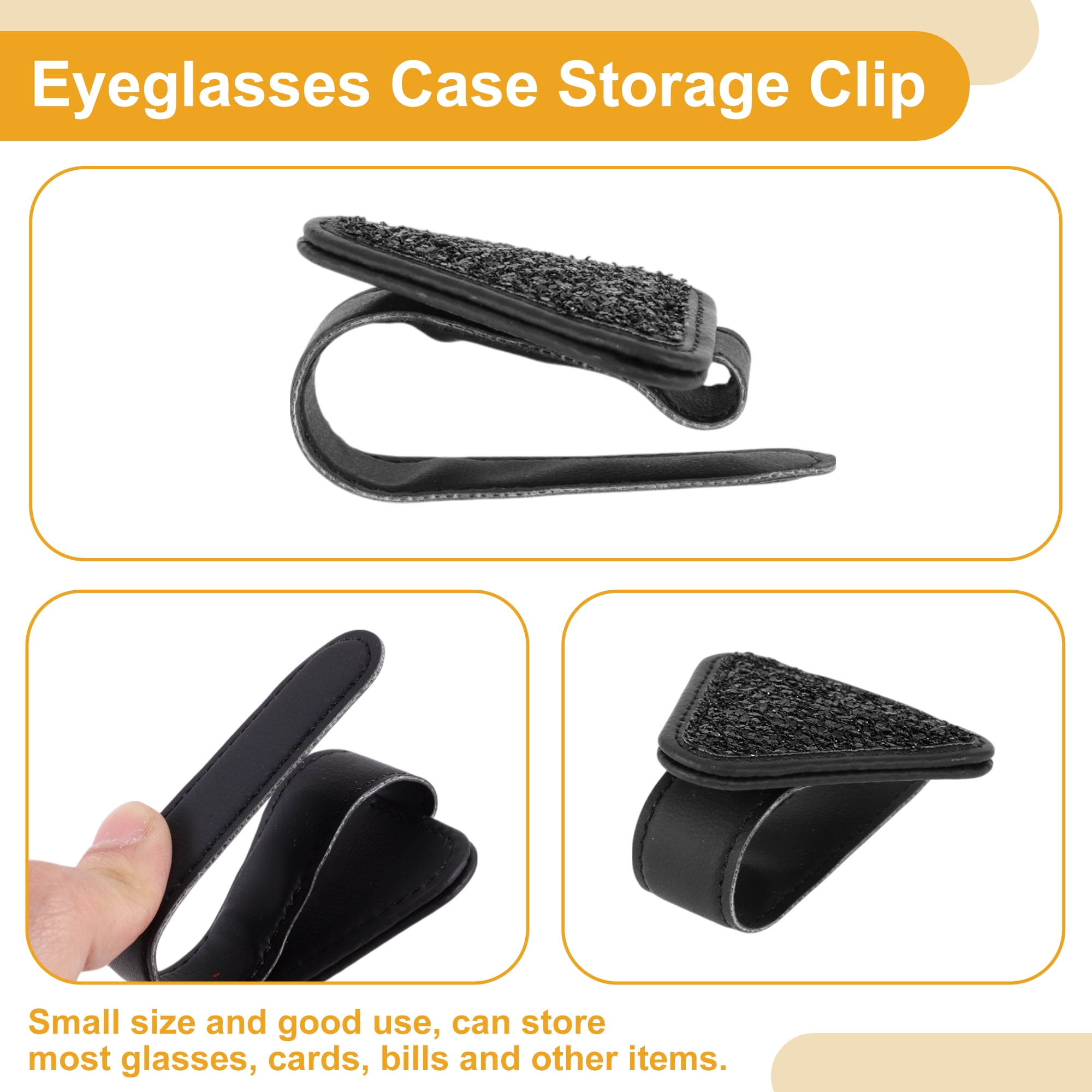 Unique Bargains Car Sunglasses Clip with Magnetic Sun Visor Holder PU Leather Black