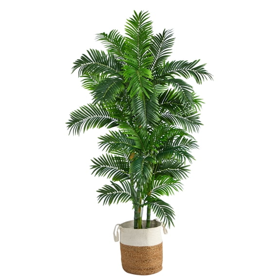 Nearly Natural 6ft Curvy Parlor Palm Tree in Natural Jute & Cotton Planter