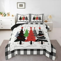 jejeloiu Marry Christmas Queen Comforter Set,Red Xmas Pine Bedding Sets,Happy New Year Bedding Comforter Set,Super Cozy Bedroom Decor Reversible,3 Pieces