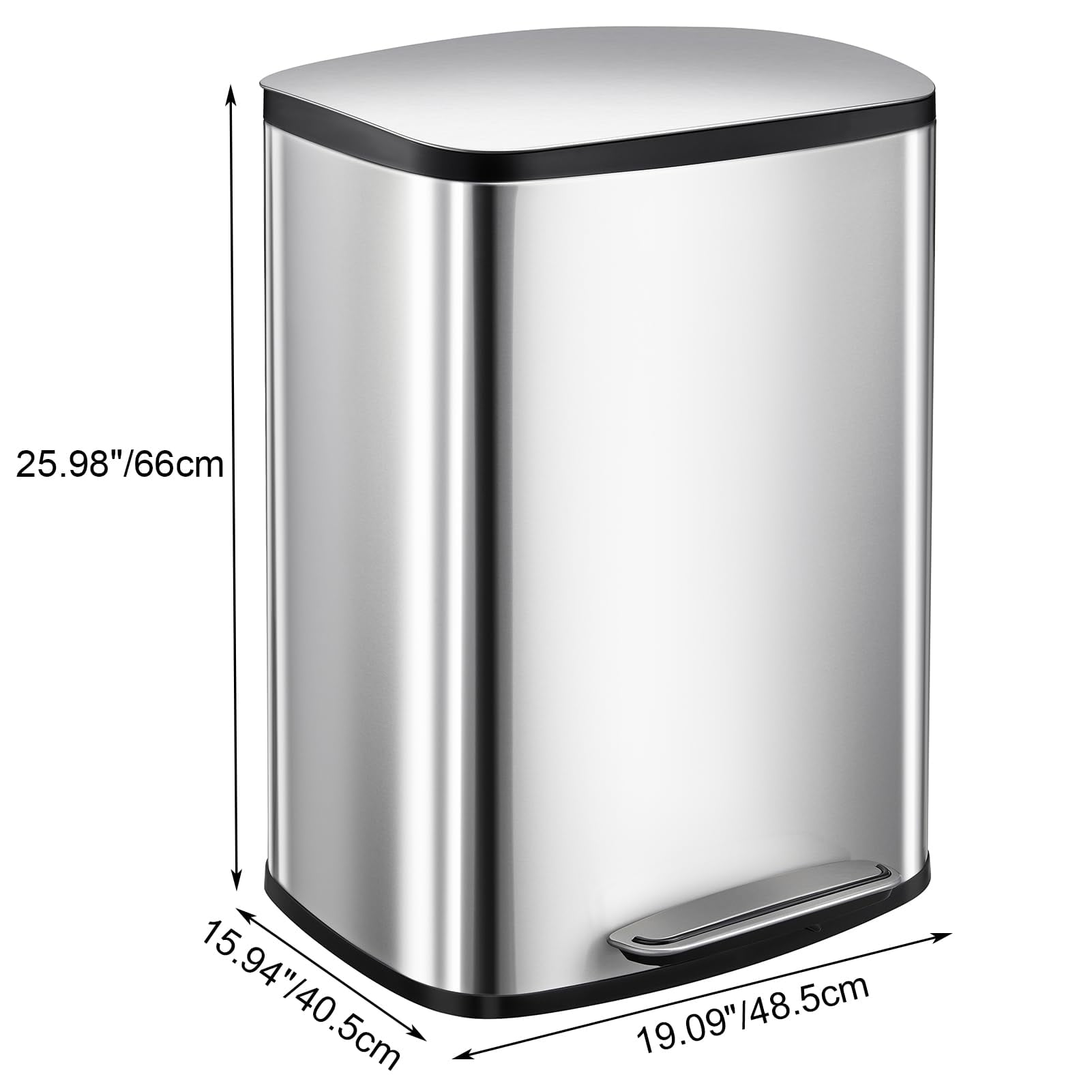 Ataucjin 13 Gal Pedal Kitchen Trash Can, 50L Heavy Duty Hands-Free Stainless Steel Garbage Can, Commercial Brushed Stainless Steel Step Waste Bin for Bathroom Bedroom Home Office