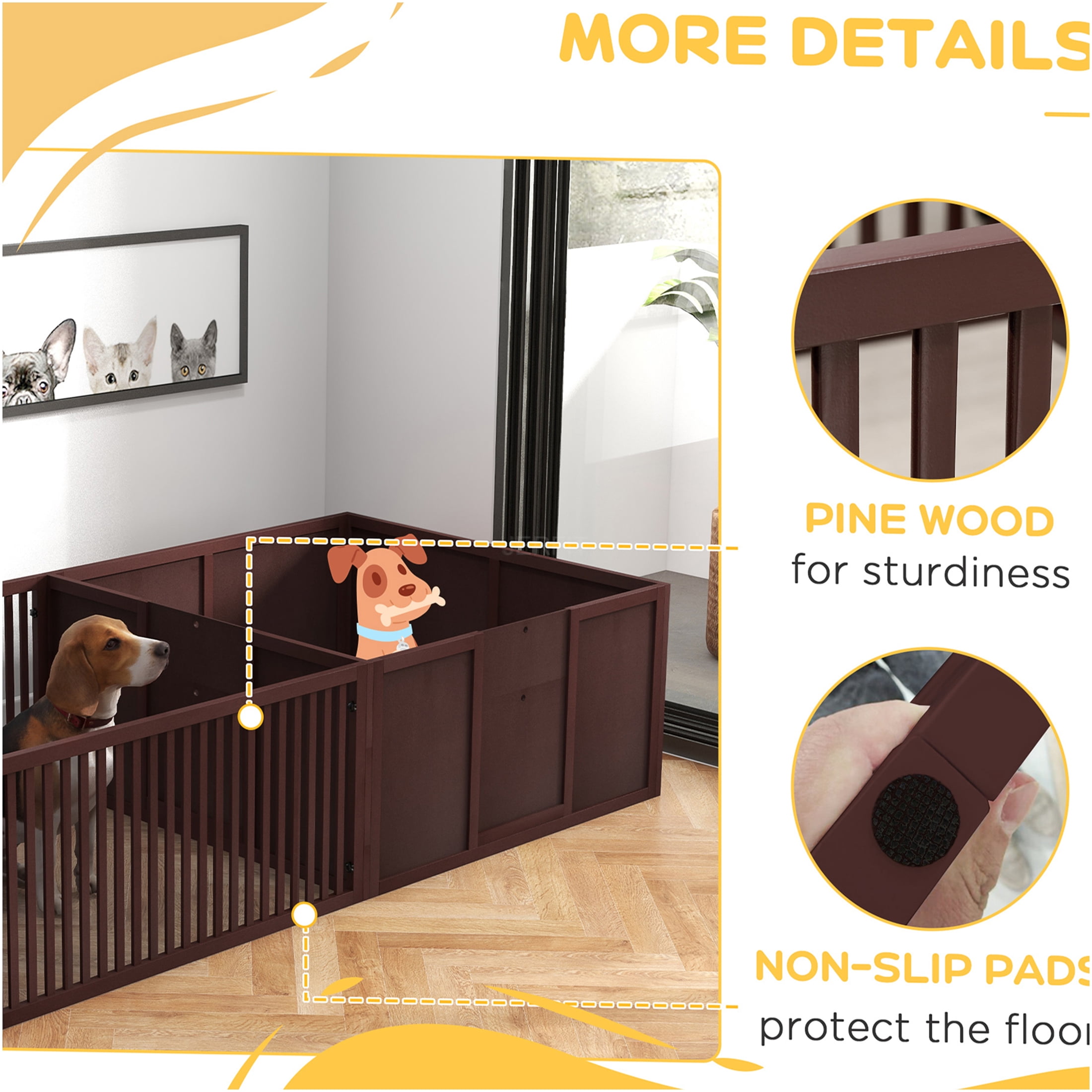 JERFIT 81" Large Dog Whelping Box with Removable Doors, 2-Room Design Puppy Playpen for Newborns, Indoor MDF Whelping Pen with Non-Slip Pads, Coffee Brown