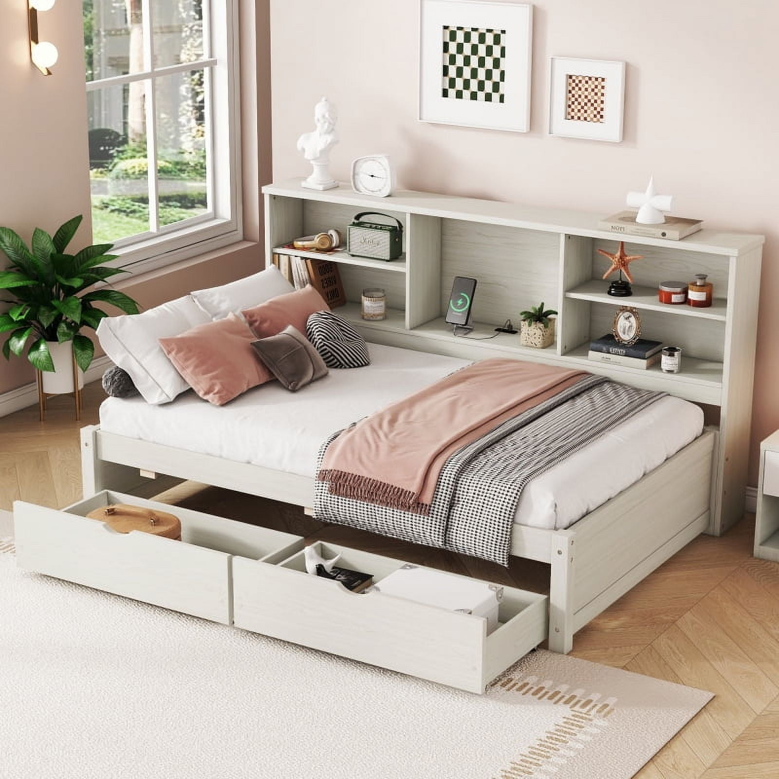 ベッドフレーム 160cm bed frame with drawers Nexera Underneath Base Full Size Storage Bed Frame with 3 Drawers