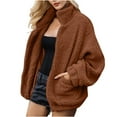 thumbnail image 2 of clear 50% off wycnly Winter Womens Sherpa Coat Womens Lamb Plush Jacket Causal Solid Plus Size Soft Fuzzy Fleece Coats Open Zipper Stand Neck Pocket Long Sleeve Outwear 2023 Sherpa Coat, 2 of 5