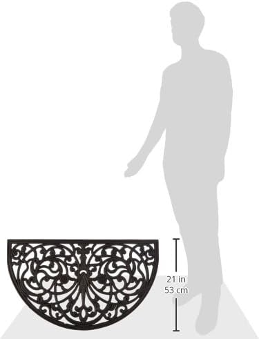 Rubber Scroll Doormat Half Moon Mat, Indoor Outdoor Entrance Mat, Low Clearance, Functional and Easy to Clean, Wrought Iron Scroll Design