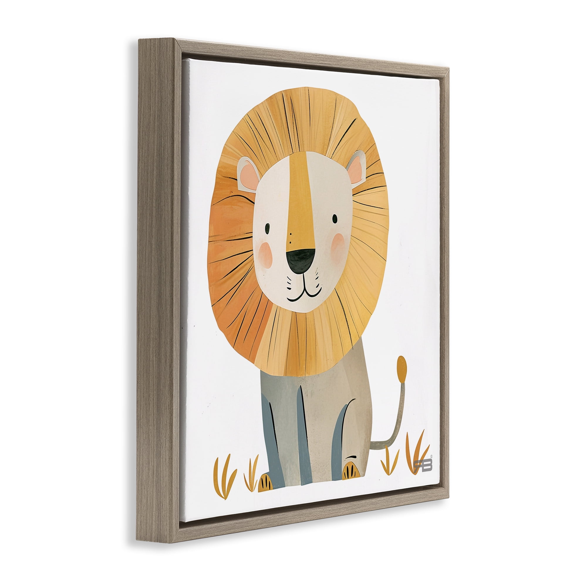 Stupell Industries Smiling Whimsical Lion Animals Painting Brown Floater Framed Canvas Art Print Wall Art, 25 x 25