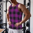 thumbnail image 5 of Uemuo Purple Black Plaid Pattern Men's Muscle Shirts Sleeveless Dry Fit Gym Workout Tank Top Lightweight Sports Tank Top Beach Tank Top, Loose-fit Sleeveless Shirt-4X-Large, 5 of 7