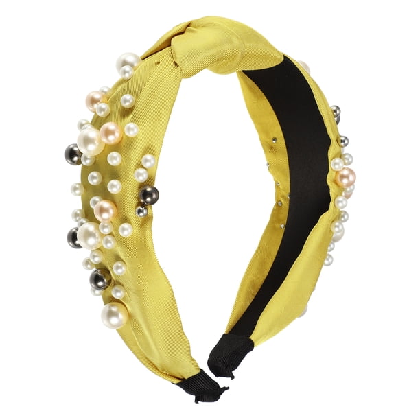 1 pieza de diademas anudadas para mujer, accesorios para el cabello con perlas de imitación anchas a la moda, amarillo