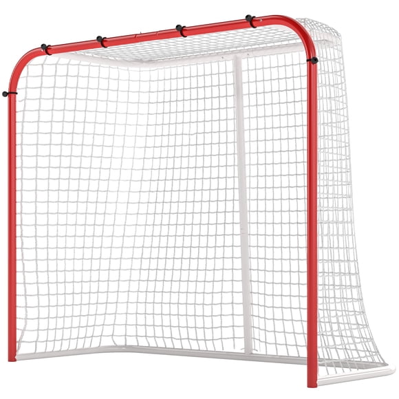 Soozier Hockey Goal Net with Rustproof Steel Frame and Heavy-Duty PE Mesh, 69.5" L x 48.2" H White Training Equipment for Backyard, Driveway, and Outdoor Street Hockey Practice