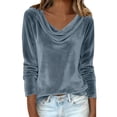 thumbnail image 7 of Womens Long Sleeve Tops Velvet Shirts For Cowl Neck Pleated Tops Elegant Fall Ruched Long Sleeve Blouse T Shirts For Women, 7 of 7