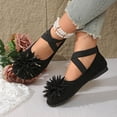 thumbnail image 4 of Xucatan Women's Floral Flat Shoes, Fabric Flower Embellished Slip On Loafers with Elastic Ankle Straps, Round Toe Casual Low Top Pumps, Versatile Plus Size Design Gift, 4 of 9