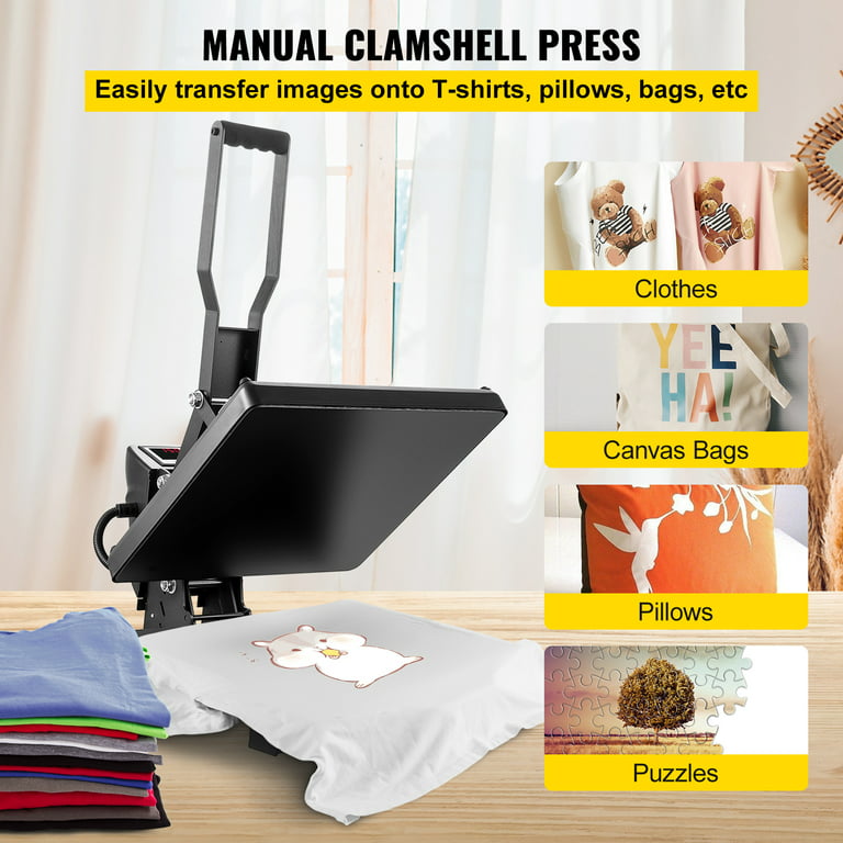 VEVOR Heat Press Machine 15 x 15 / 16 x 20 / 16 x 24 Sublimation  Printer Manual Clamshell Transfer on DIY T-shirt Pillow