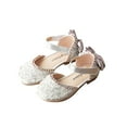 thumbnail image 1 of Girls Princess Shoes Soft Sole Fashion Bow Princess Shoes,Color:Silver,6.5-7 Years, 1 of 7