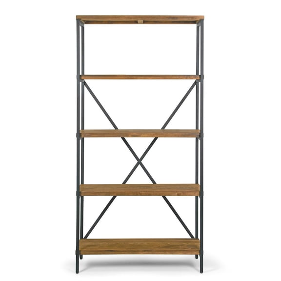 Ailis 67" Brown Pine Wood Shelf Etagere Bookcase Media Center with Metal Frame