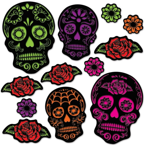 Day Of The Dead Sugar Skull Cutouts - 12 Pack (12 Per Package)