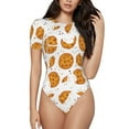 thumbnail image 2 of Uemuo Yellow Biscuit Pattern Women's One Piece Short Sleeve Swimsuit Rash Guard Surfing Modest Quick-drying Swimsuit Beach Essentials-Medium, 2 of 9