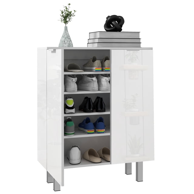 HOMCOM Armoire à Chaussures, Armoire de Rangement pour Chaussures à Fini Très Lustré, Blanc