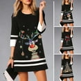 thumbnail image 2 of Robe Mini à Manches 3/4 Col Rond pour Femmes Motif Arbre de Noël Automne Élan Coupe de Vin Décontractée Robe Mode Urbaine, 2 of 9