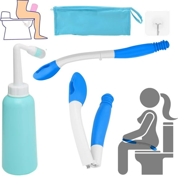 Foldable Toilet Aids for Wiping, Portable Bidet Sprayer Bottle Set, Long Handle  Butt Cleaner Bath Brush Tool,Bathroom Personal Care