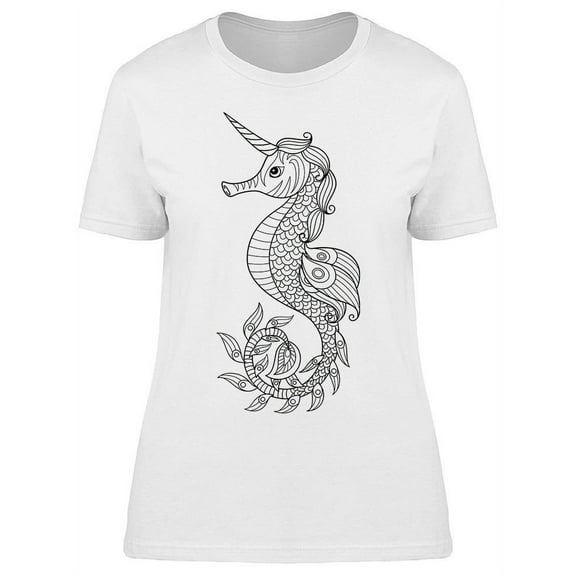 Doodle Seahorse Unicorn Sketch T-Shirt Women -Image by Shutterstock, Female Large