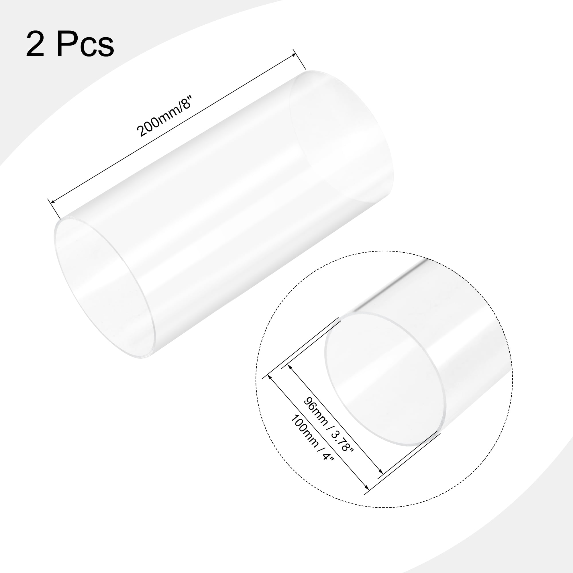 2pcs Clear Rigid Acrylic Pipe 96mm ID x 100mm OD x 200mm Round Tube 