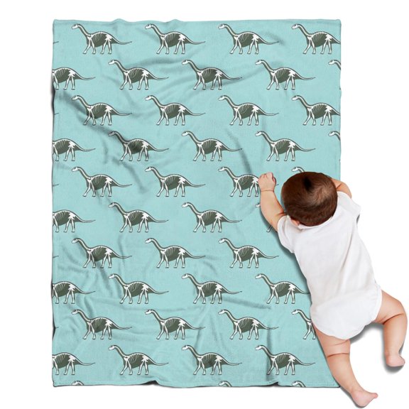 LightBlue Cartoon Dinosaurs Skeletons Pattern Blanket,Comfortable Soft Flannel Throw Blanket,All Season,Warm Lightweight Blankets for Sofa Bed Couch Living Room Chair,30"x40"
