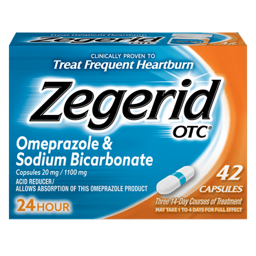 Zegerid Heartburn Relief, 24 Hour Heartburn Medicine, Omeprazole & Sodium Bicarbonate, 42 Count