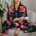 thumbnail image 6 of Daiia Colorful Floral2 for Women's Long-Sleeved Pajama Set – Soft & Comfortable Sleepwear Button-Up Pajamas Cozy Lounge Wear-Small, 6 of 7