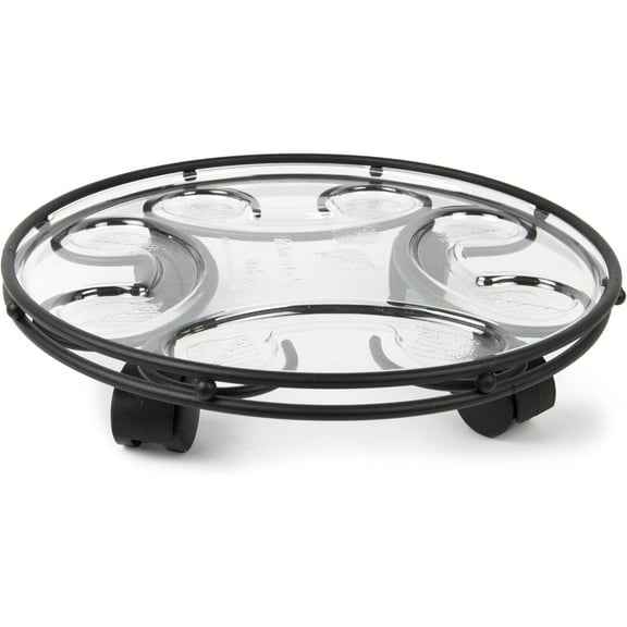 Plastec Saucer Caddy Deluxe with Casters, Black Finish, 14"