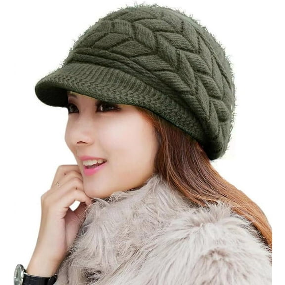 AKcxy Women Winter Warm Knit Hat Wool Snow Ski Caps with Visor