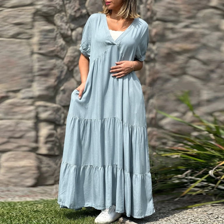 chinese dress ladies Wildflower Reverie Maxi Dress, Denim – Everyday Chic Boutique main image 0