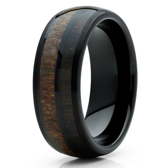 8mm Deer Antler Tungsten Carbide Wedding Band Cherry Wood Two Tone Ring Comfort Fit