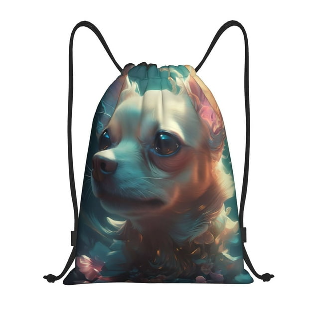 Lukts Cute Flower Chihuahua Puppy Pattern Drawstring Backpack Bag Sport Gym Sackpack,String Backpack Sport Bag Sack,Cinch Tote Gym Backpack-Medium