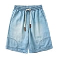 thumbnail image 4 of Jean Shorts for Men Summer Casual Elastic Waist Blue Washed Lightweight Straight Leg Denim Shorts with Pockets, 4 of 4
